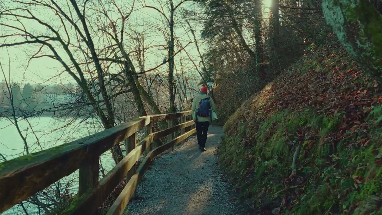 Person Hiking Along Lake Bled Path
