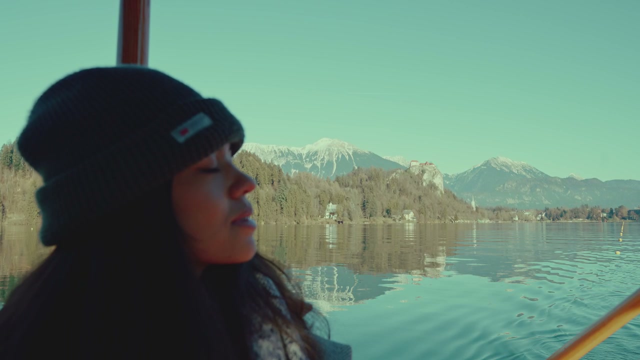 Woman on Pletna Boat, Lake Bled Slovenia