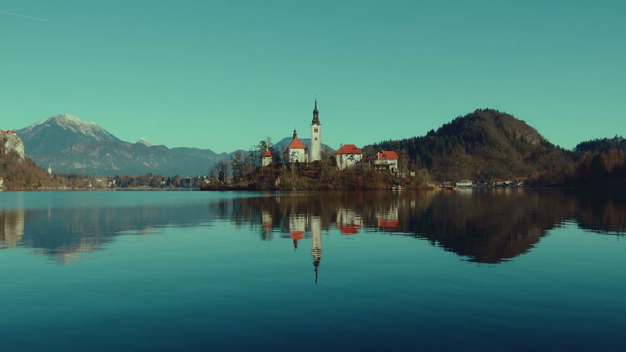 Lake Bled Island Church and Mountain Reflection