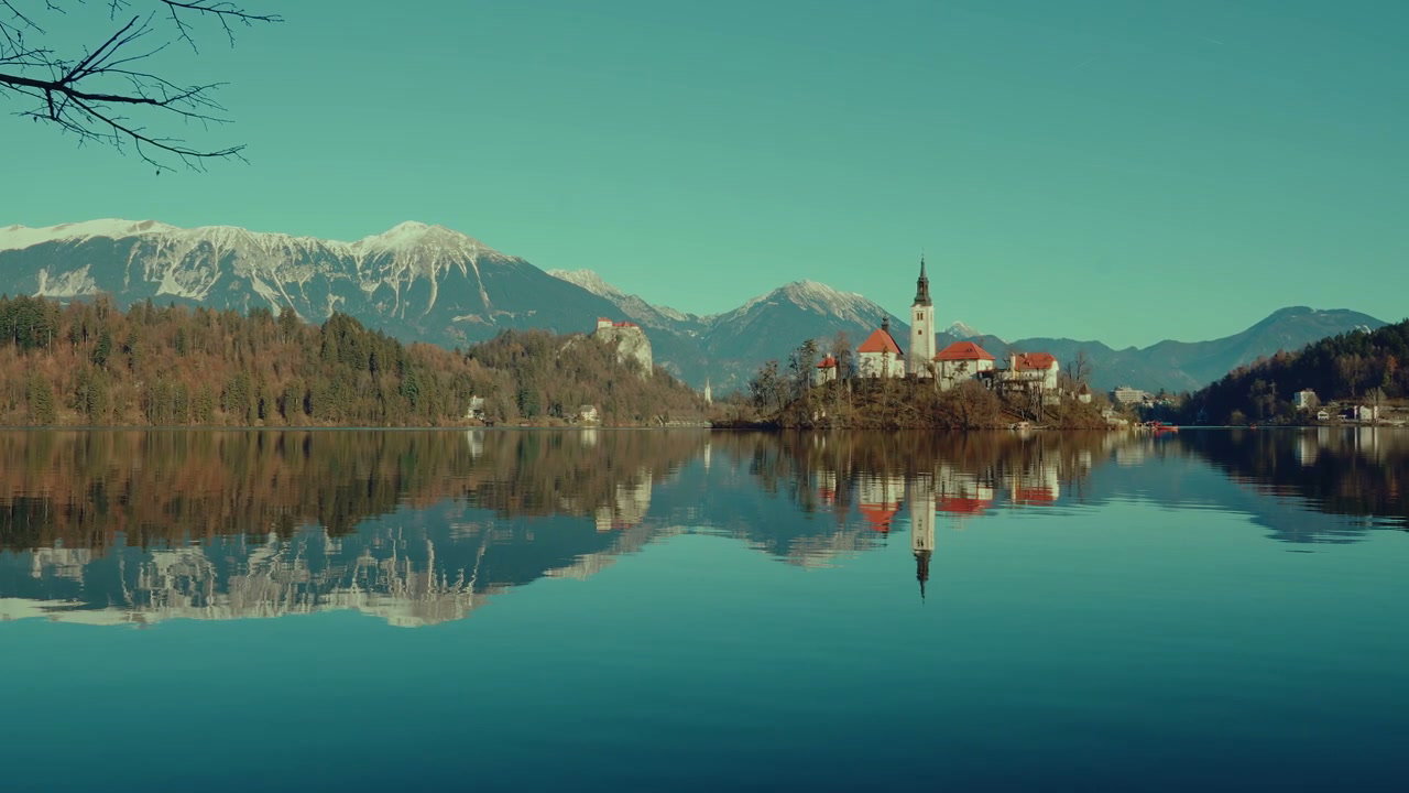 Lake Bled Island Church and Castle Reflection