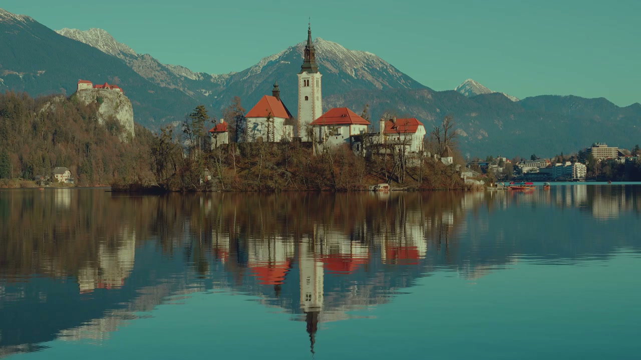 Lake Bled Island Church and Castle Reflection