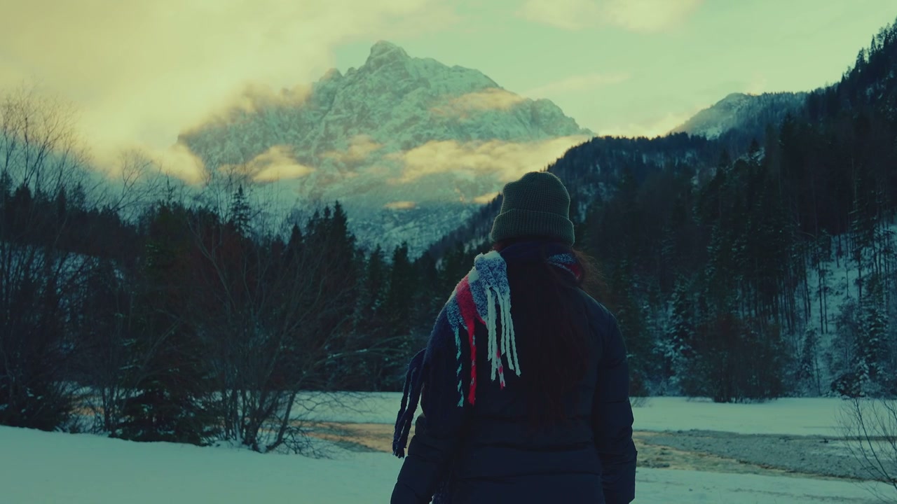 Person Walks Through Snowy Lake Jasna Landscape