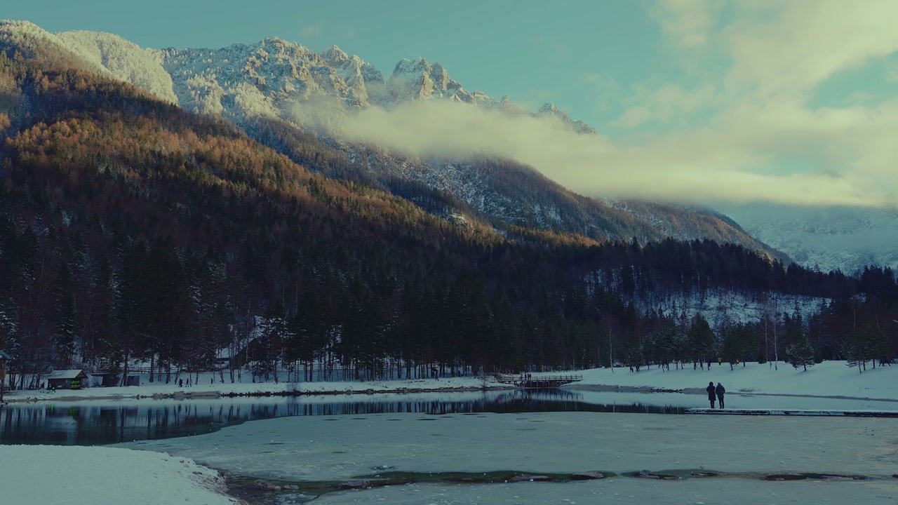 Lake Jasna Winter Landscape with Snow Mountains