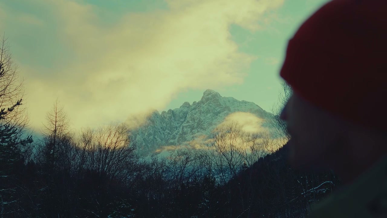 Person Looking at Snowy Mountain Peak