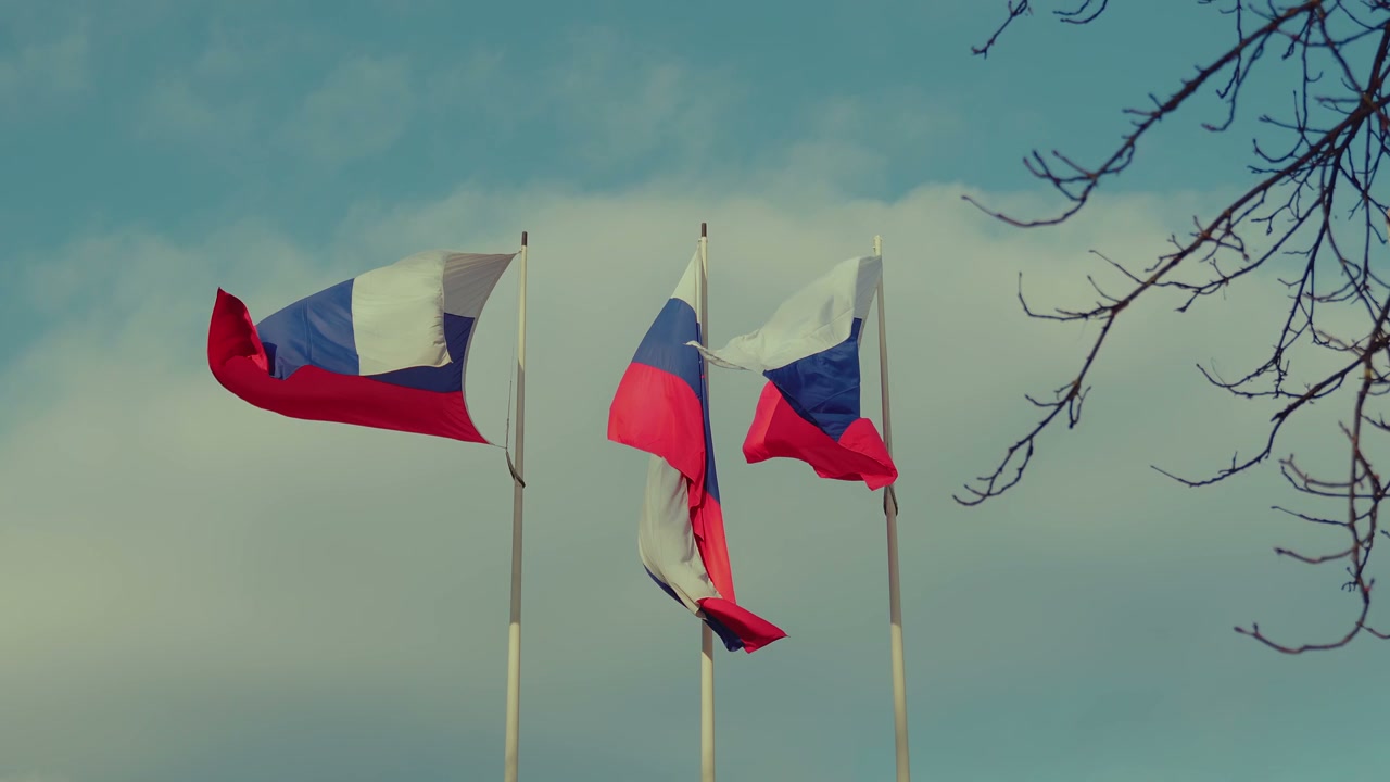 Slovenian Flags Waving in the Wind