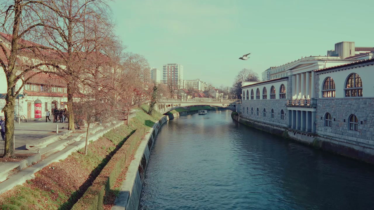 Ljubljana River Flowing Through Old City