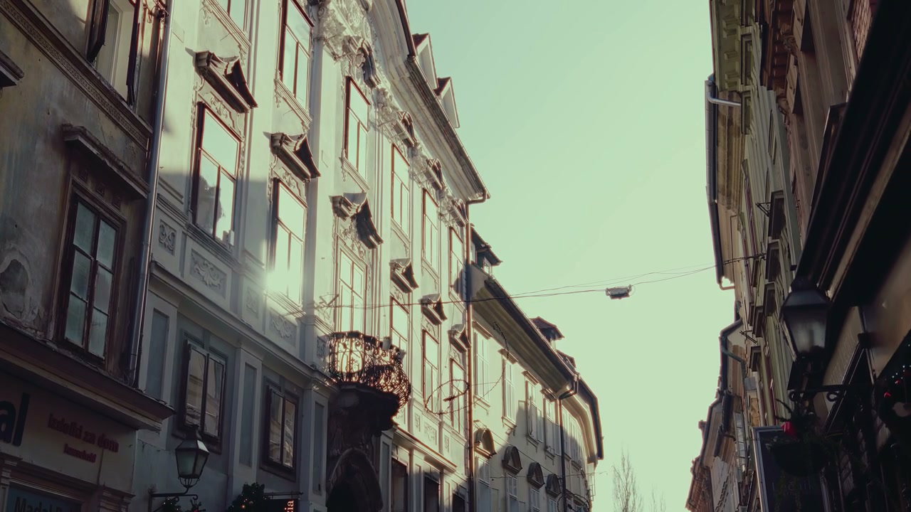 Ljubljana Old Town Street on Sunny Day