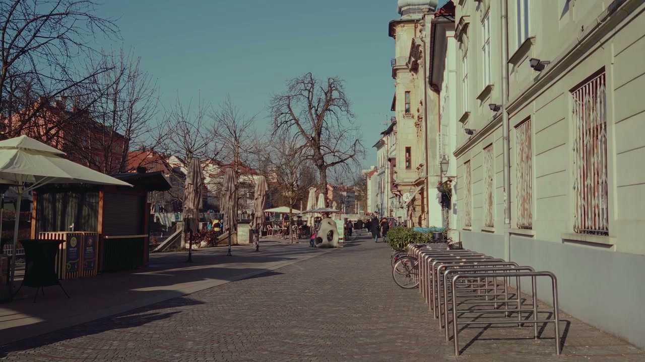 People Walking on City Street in Ljubljana