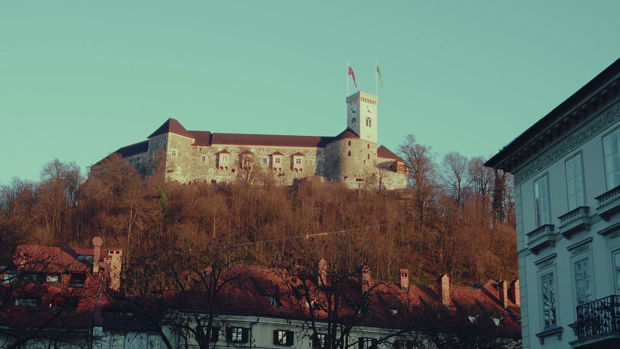 Ljubljana Castle on Hill at Sunset