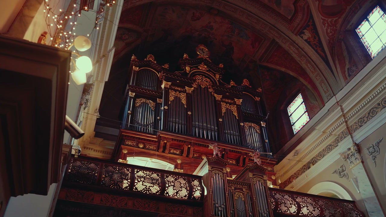 Ornate Pipe Organ Inside a Historic Church
