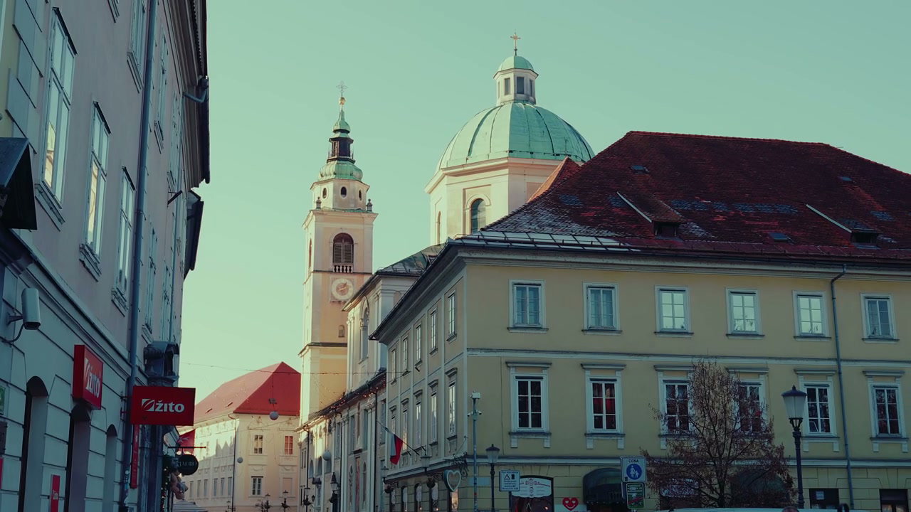 Ljubljana City Street with Cathedral