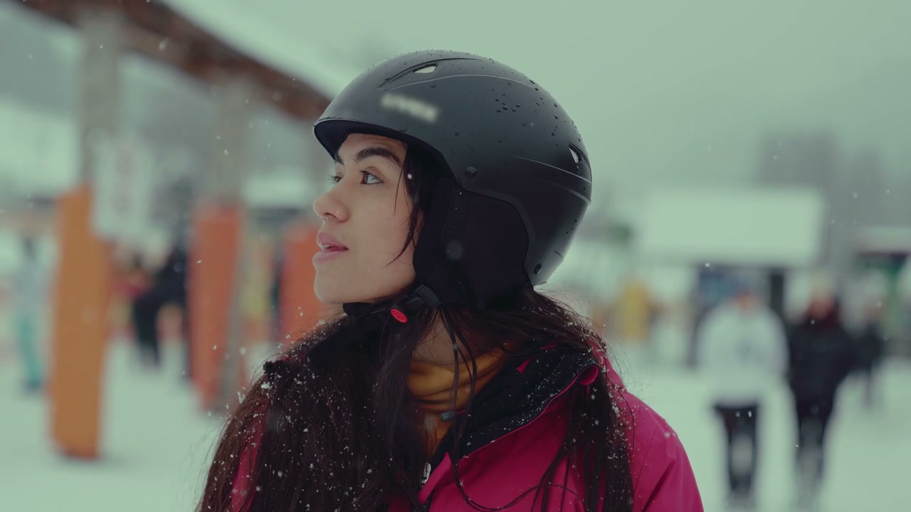 Smiling Woman in Ski Resort