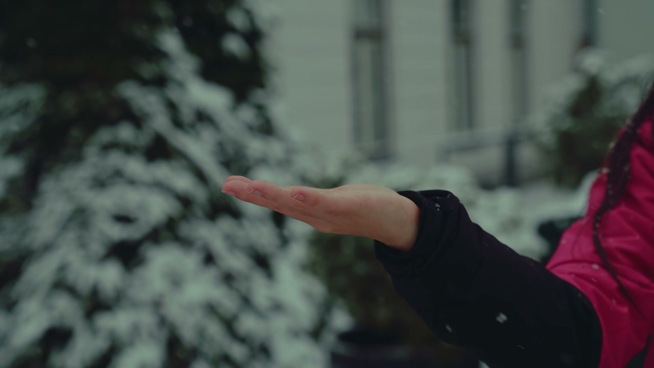 Hand Catching Falling Snow