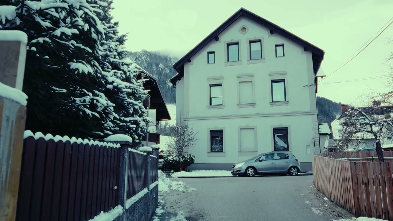 Houses in a Snowy Mountain Village