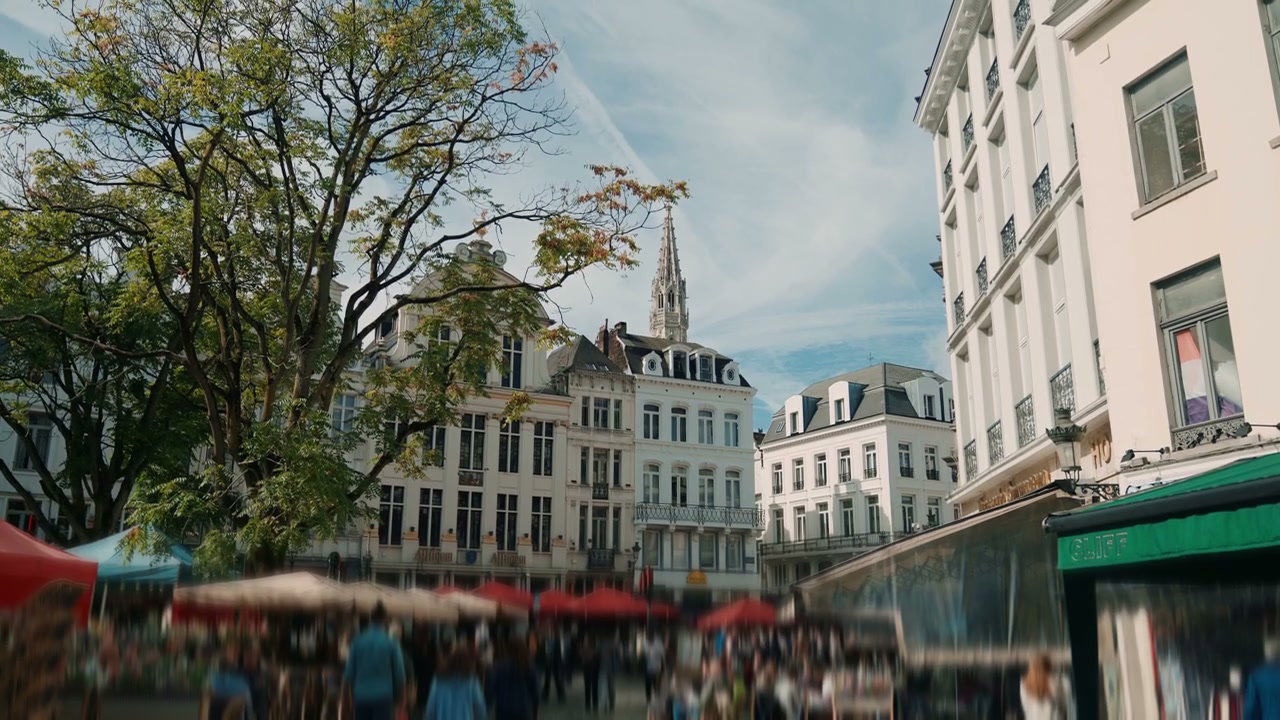 Brussels City Square with Market and Spire