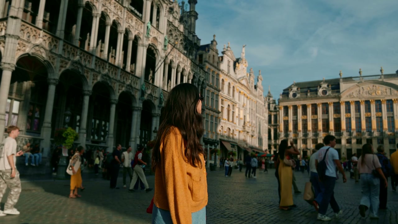 Woman Tourist Admiring Grand Place, Brussels