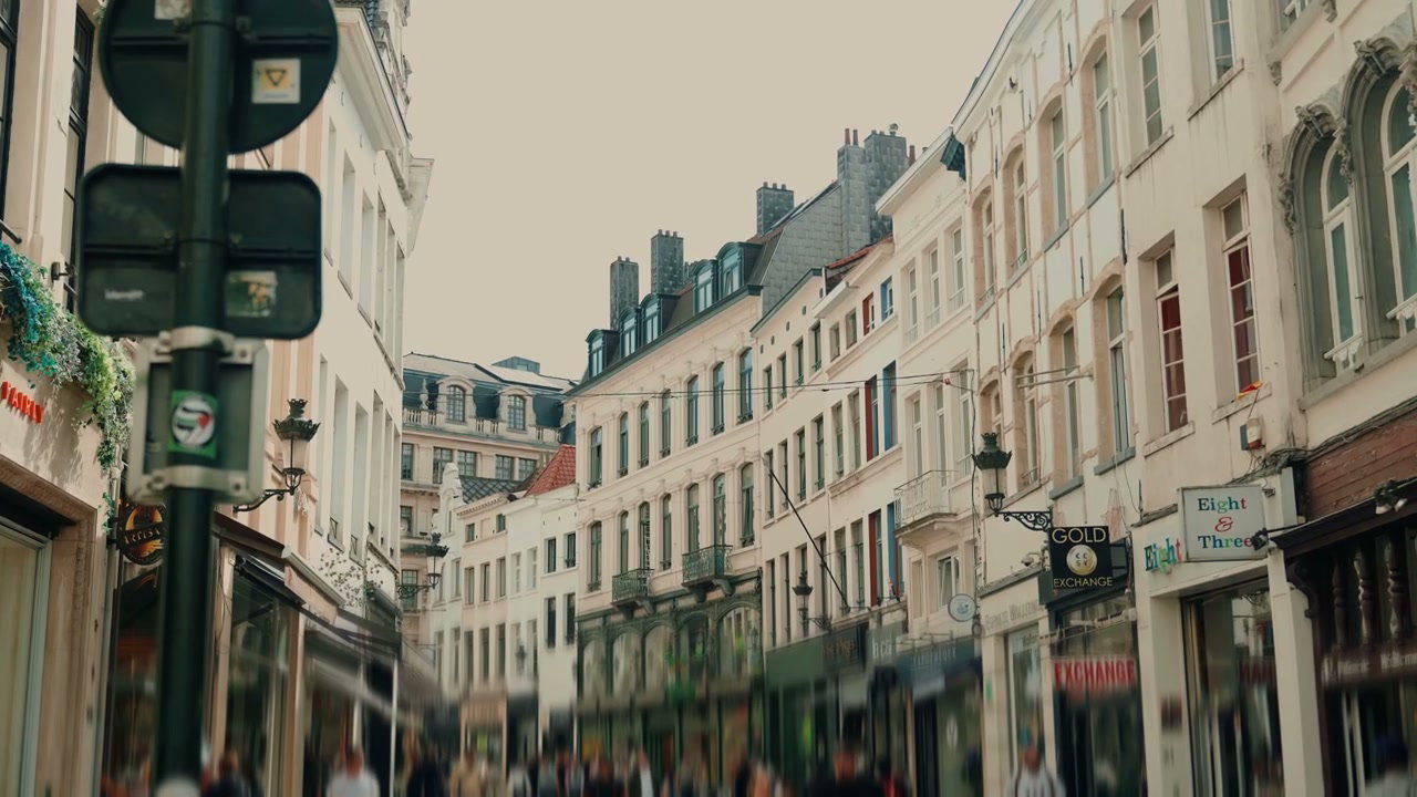 Bustling City Street with Historic Buildings in Brussels