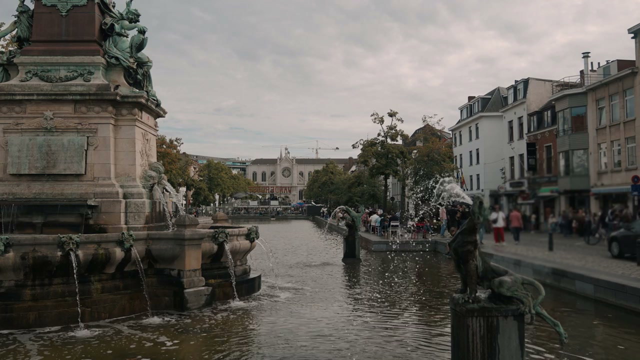 Brussels Canal with Fountain Monuments