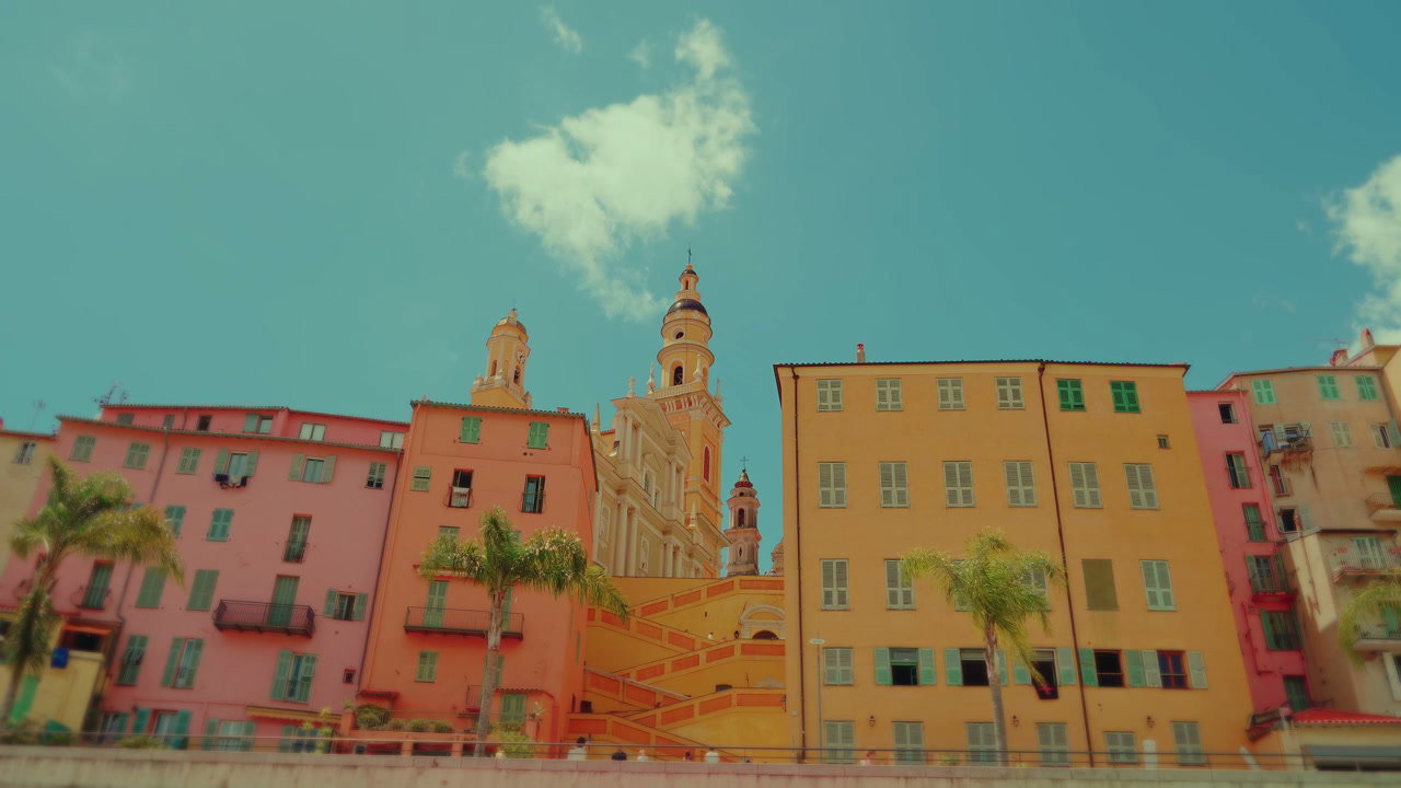 Colorful Buildings and Church in Menton, France