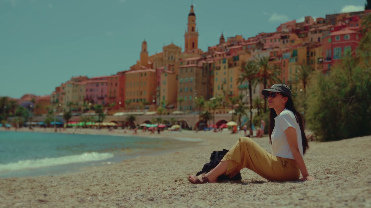 Person Relaxing on Menton Beach