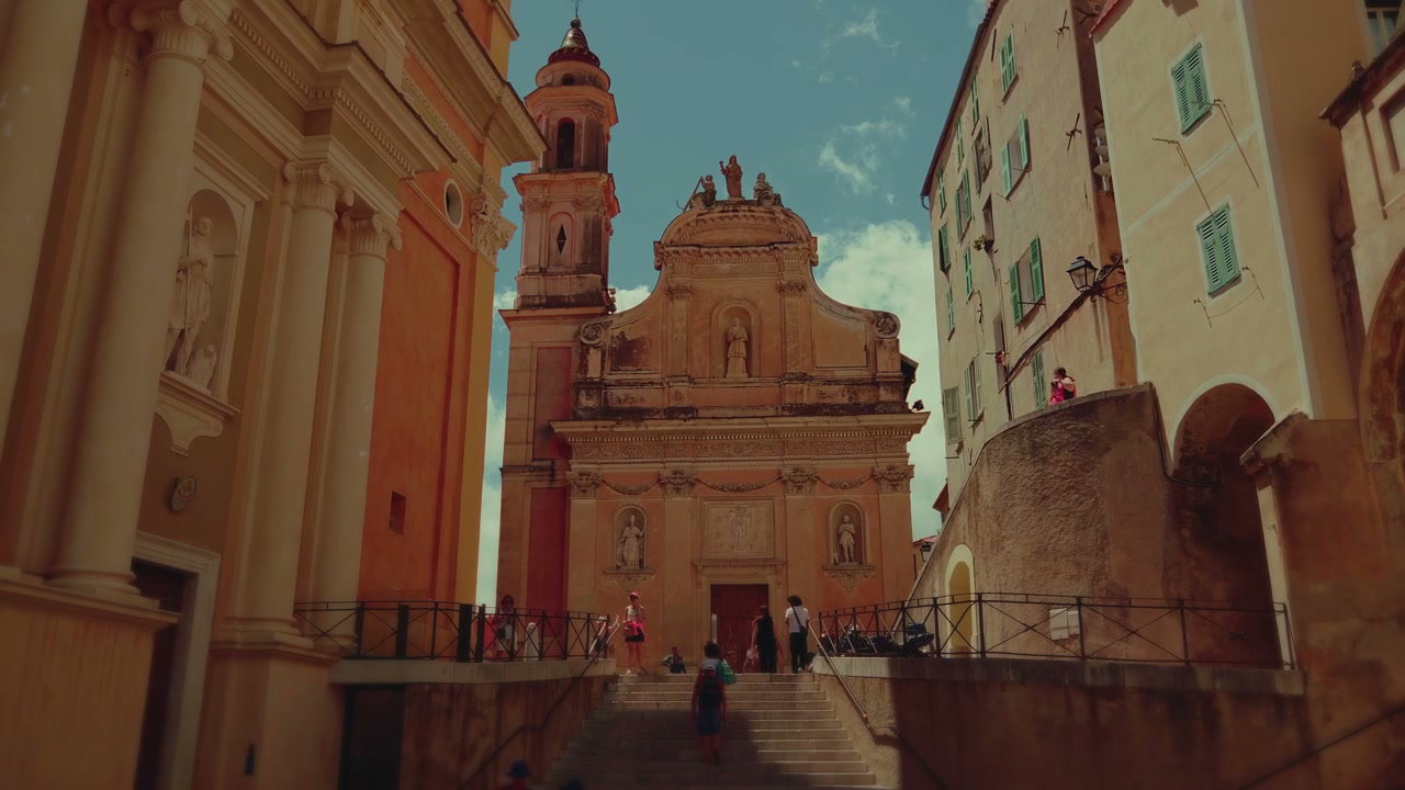 Menton Historic Church Square with People