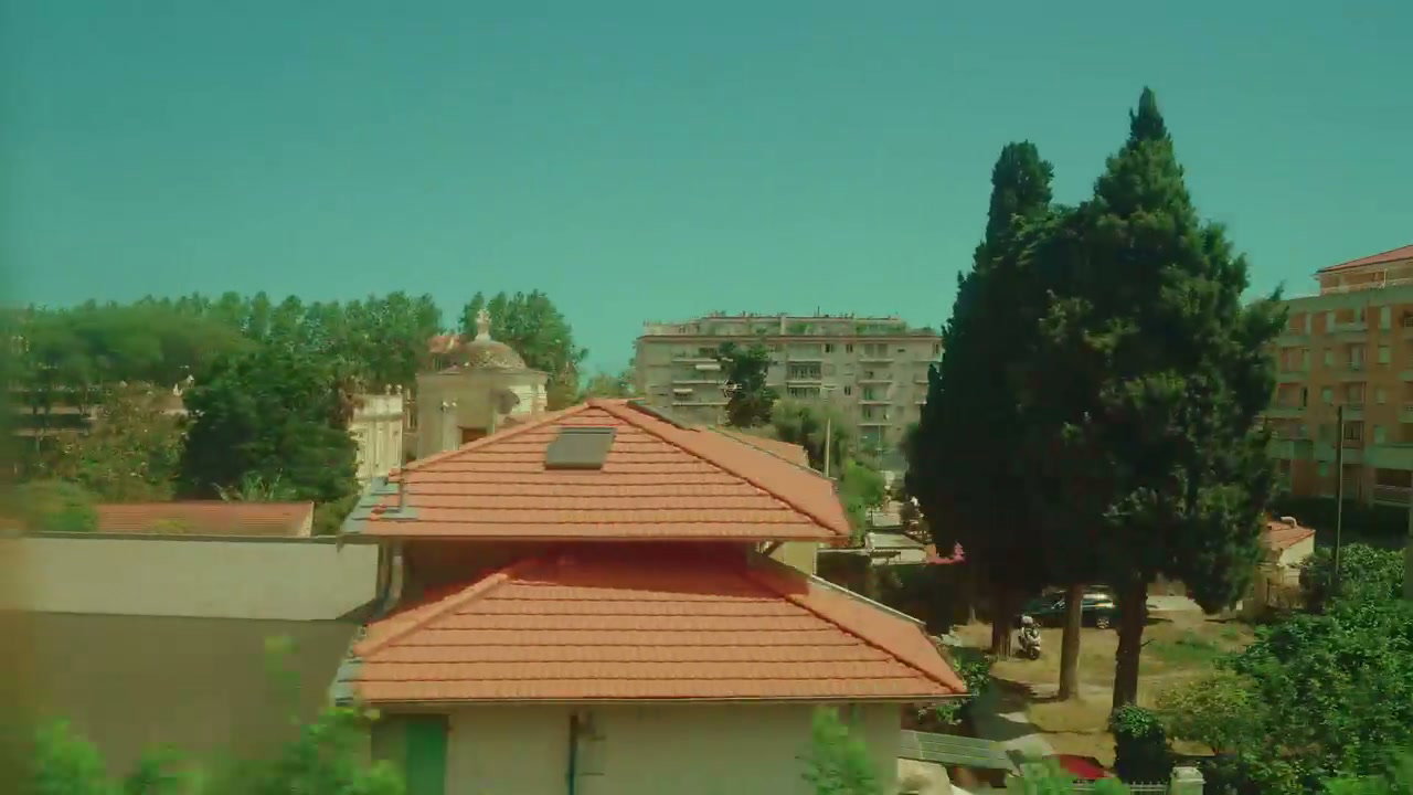 Coastal Town from Moving Vehicle in Menton