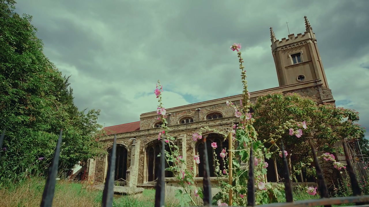 Historic Church with Flowers in Cambridge