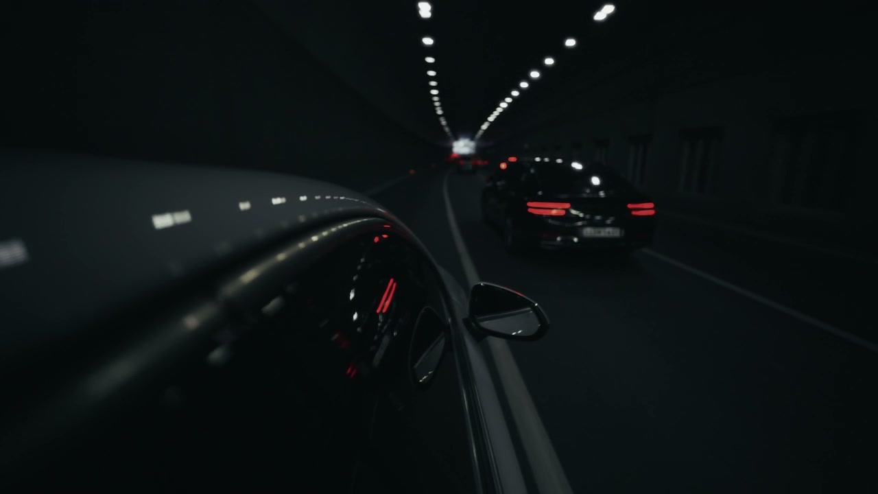 Car Driving Through Urban Tunnel