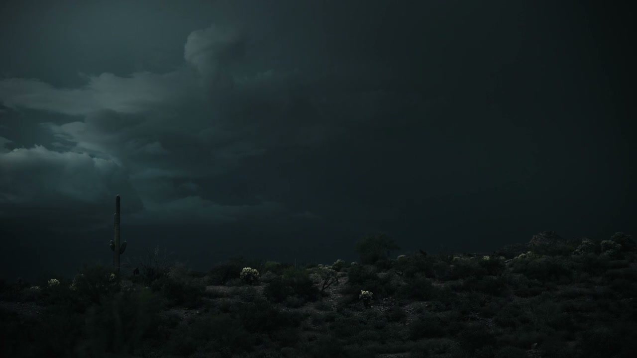 Lightning Storm Over Dark Desert Landscape