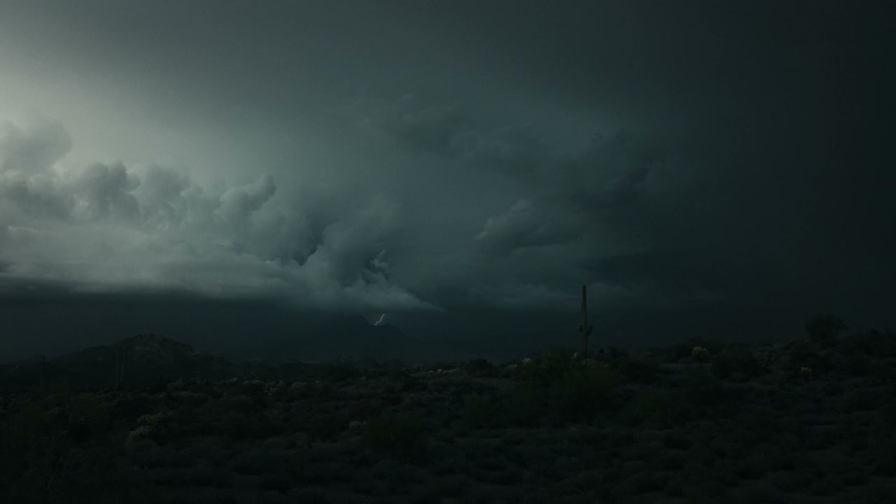 Lightning Strikes Over Dark Desert