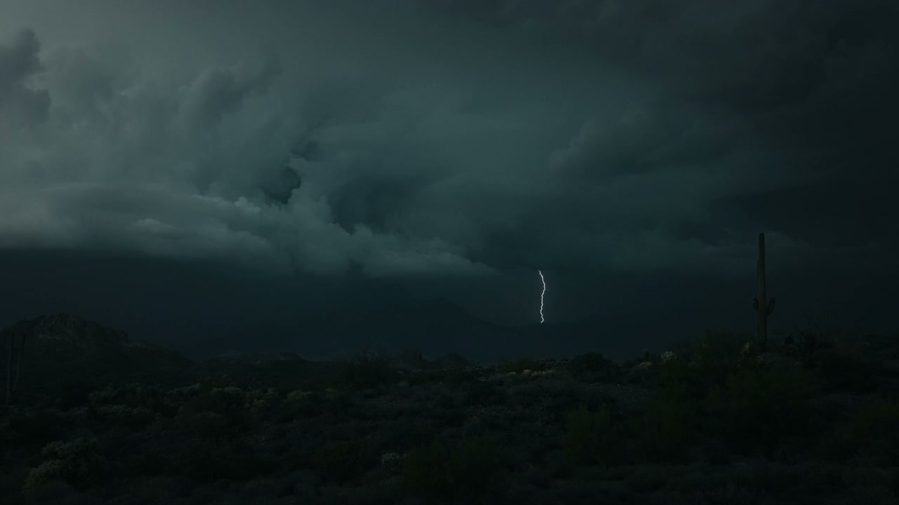Lightning Strikes Over Desert Landscape