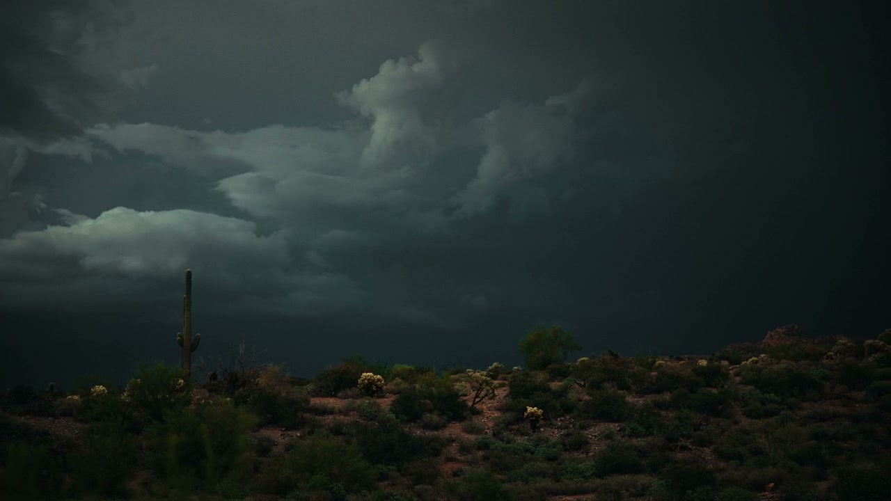 Lightning Flashes in Stormy Desert Landscape