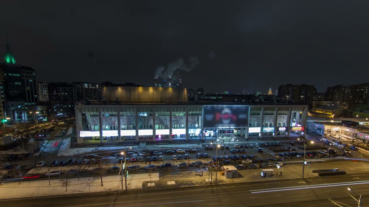 Moscow Illuminated Building Night Timelapse