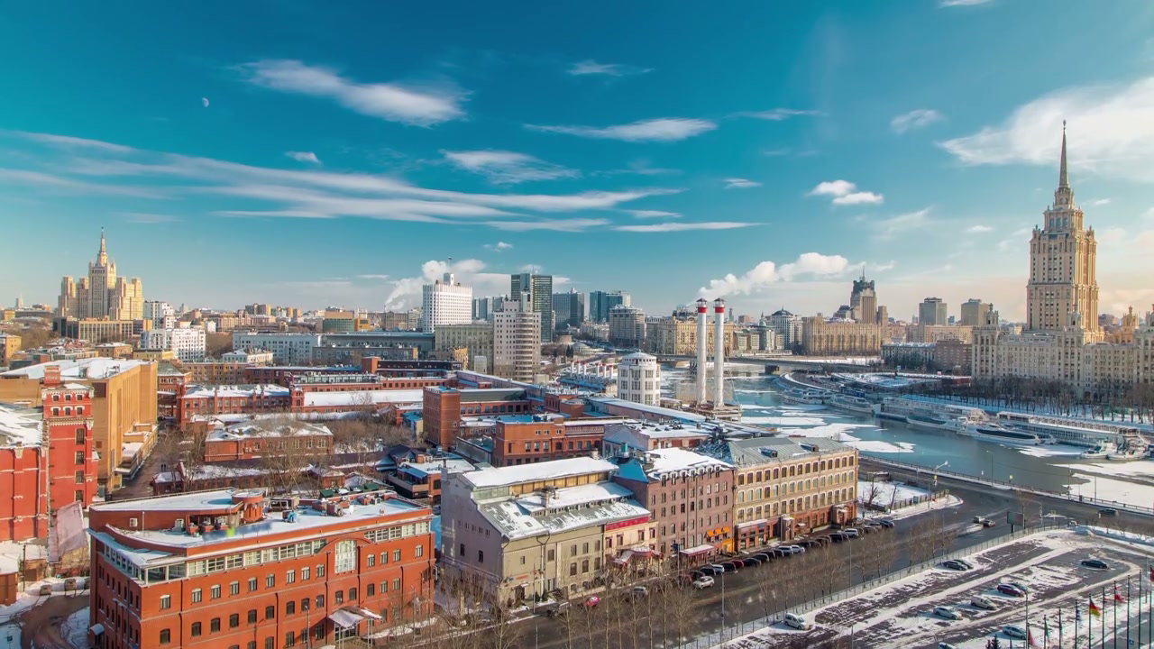 Moscow Cityscape Timelapse in Winter