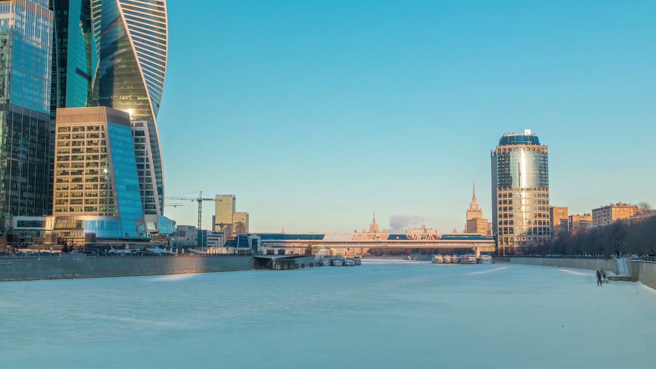 Moscow City Skyscrapers by Frozen River
