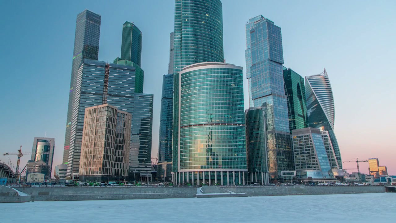 Moscow City Skyscrapers Day to Night Timelapse