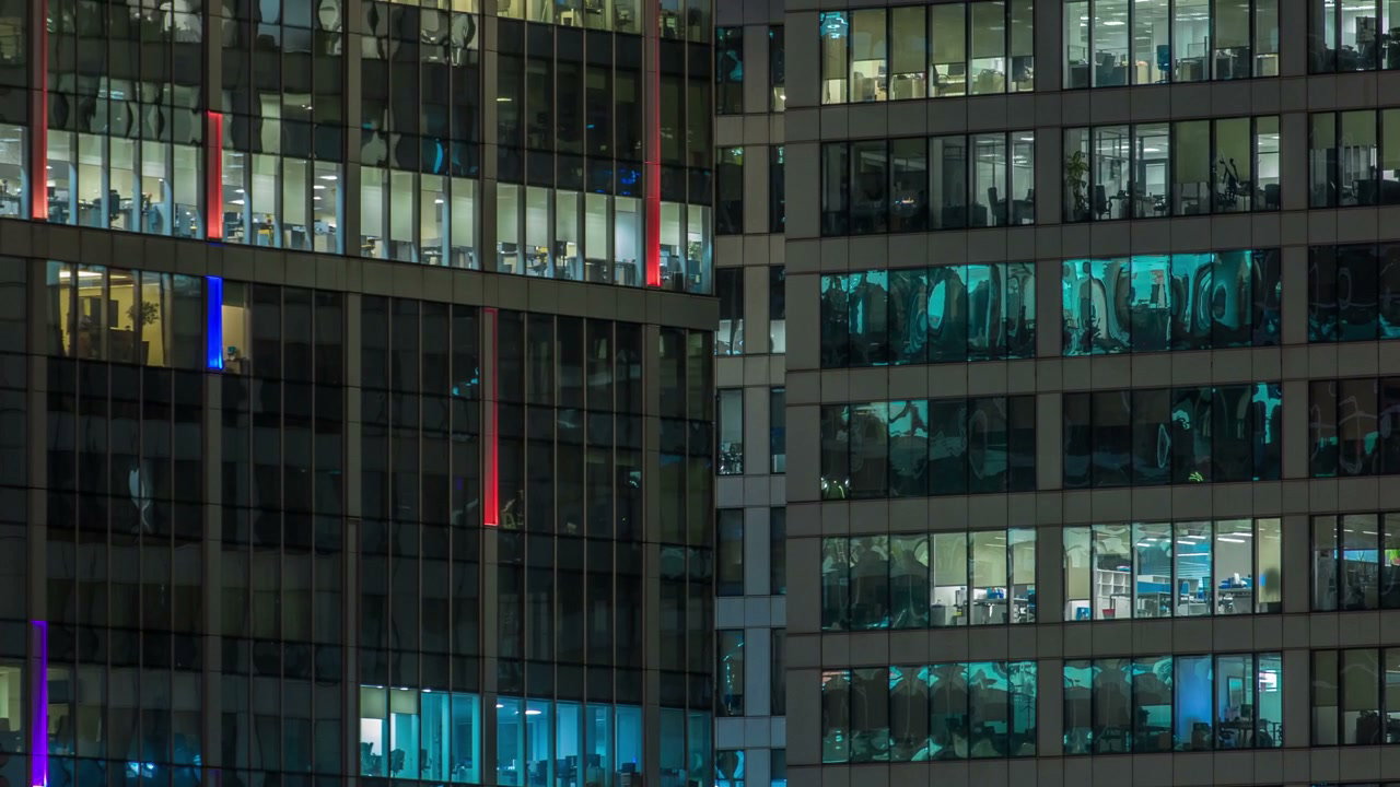 Time-Lapse of Office Building Lights at Night