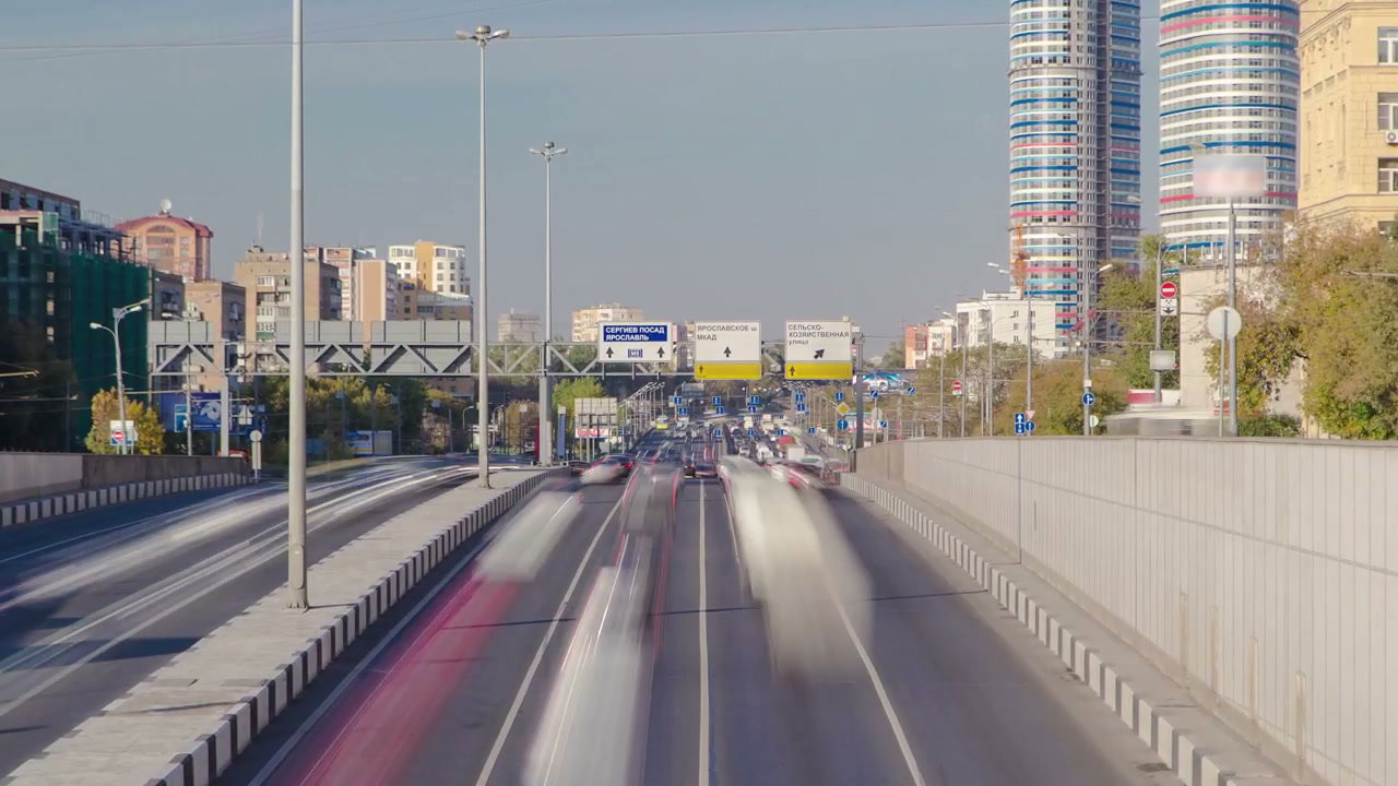 Long Exposure Traffic on Busy Moscow Highway