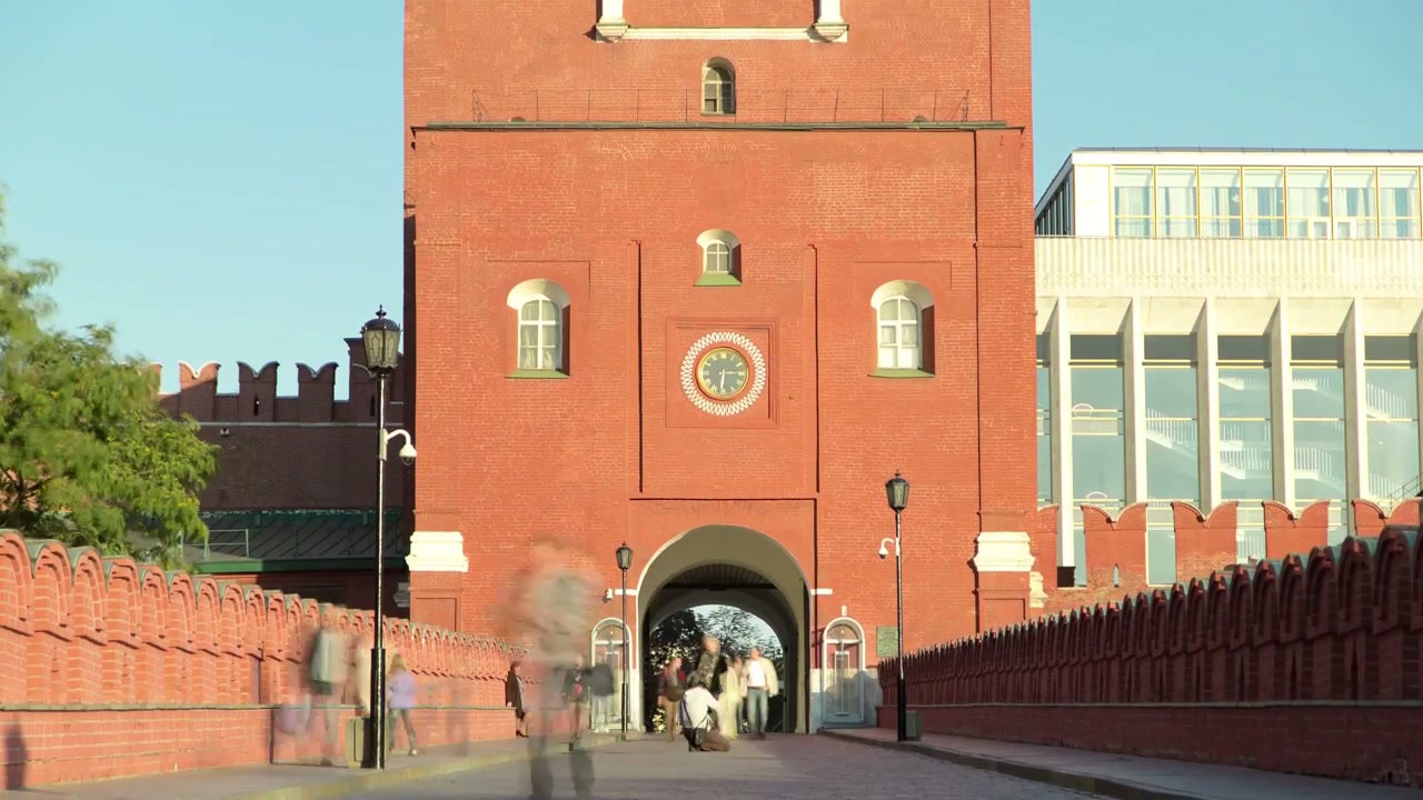 Blurred Pedestrians at Kremlin Gate in Moscow