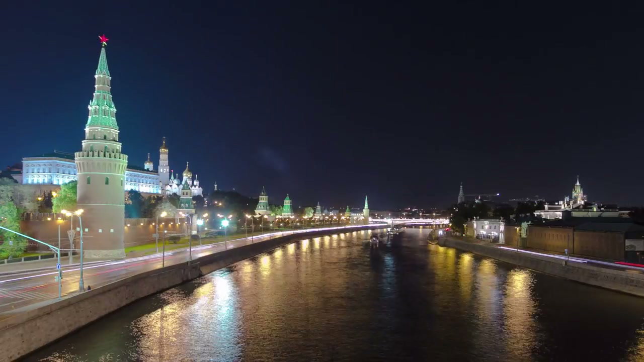 Moscow Kremlin and River Night Timelapse