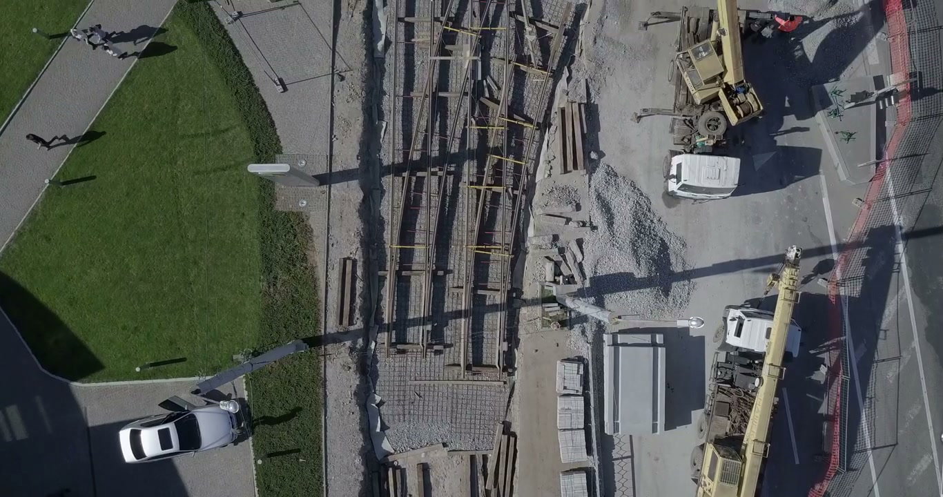 Overhead Drone View of Tram Line Construction