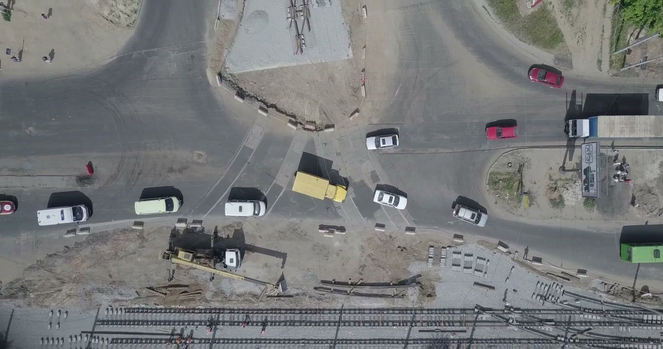 Aerial View of Urban Road Construction