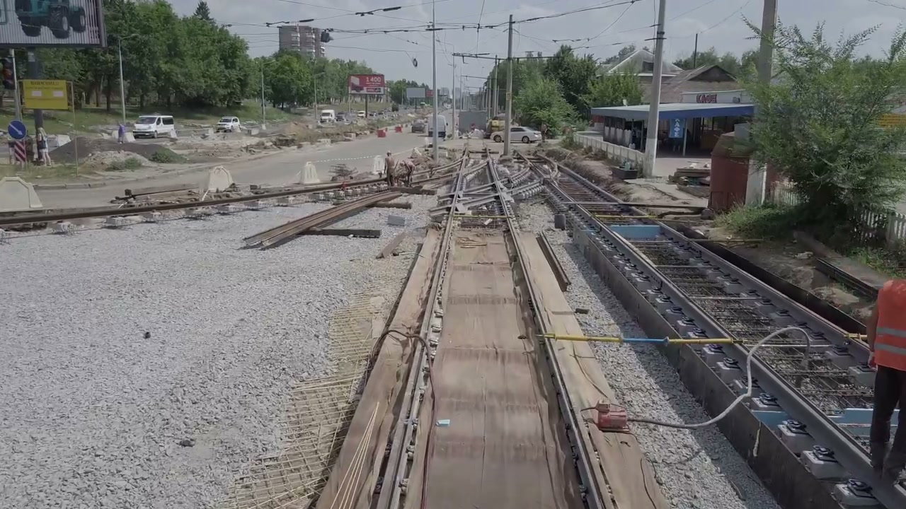 Tram Track Construction Site in City
