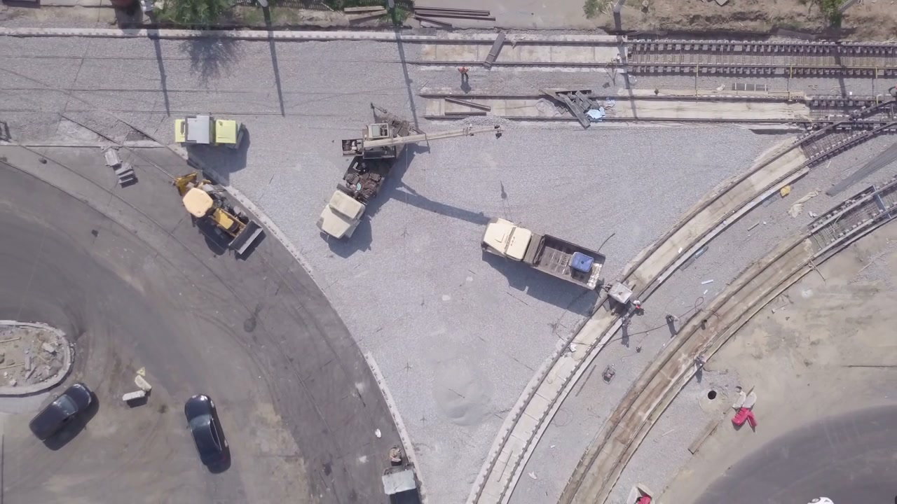 Aerial View of Tram Track Construction Site