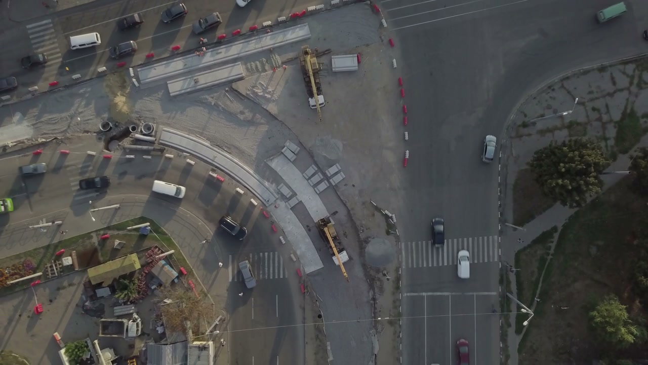 Busy Urban Road Intersection with Construction