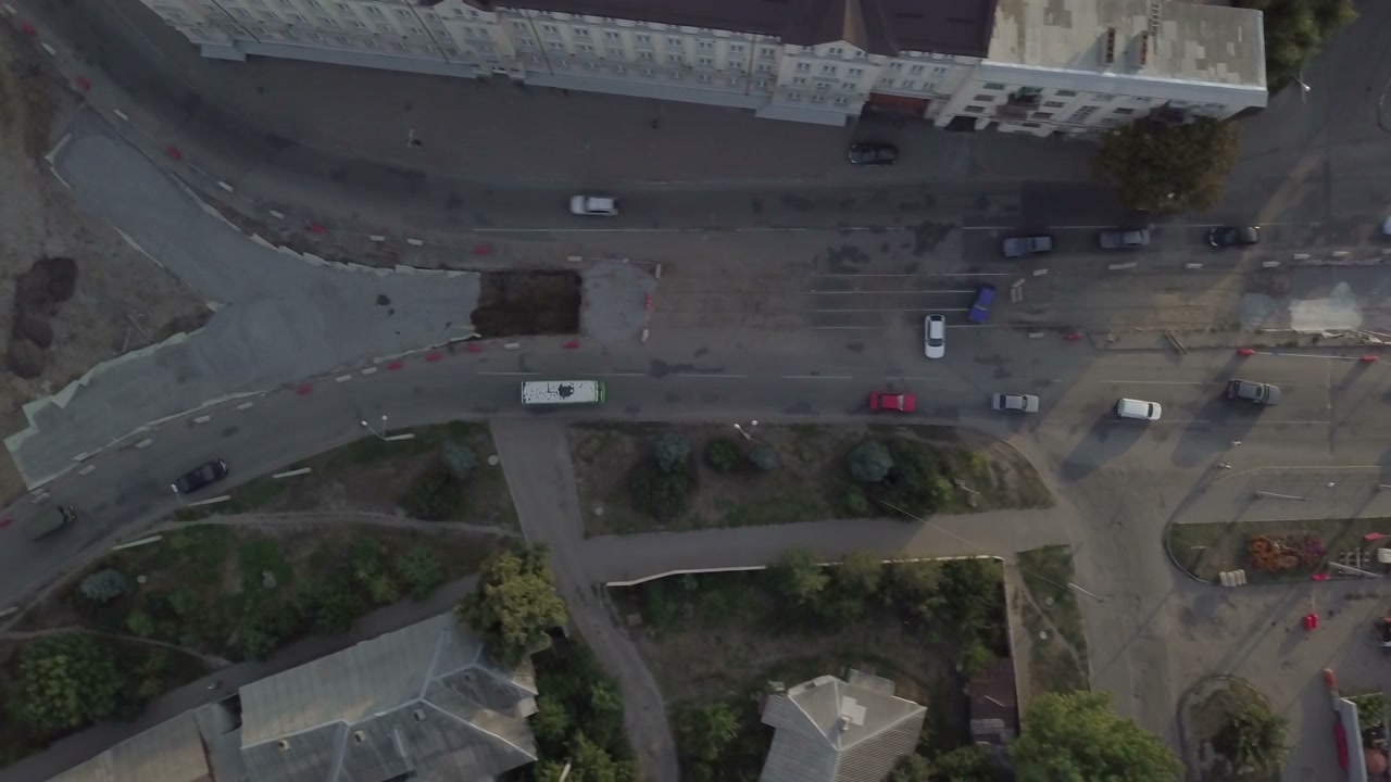 Busy City Intersection and Road Construction