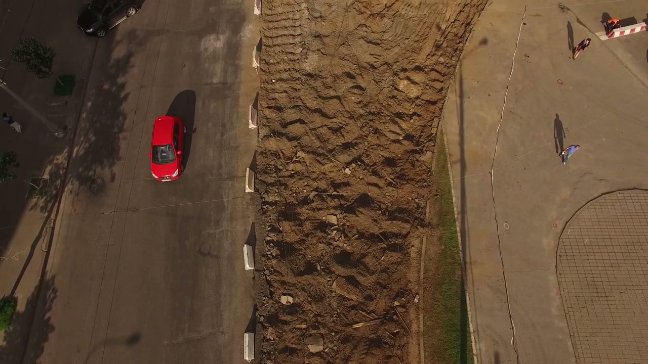 Aerial View of Urban Road Construction Site