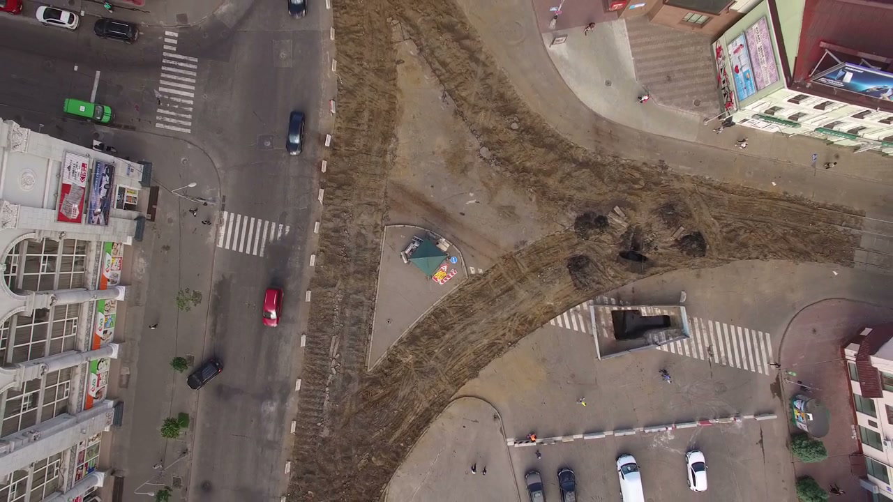 Aerial View of Urban Intersection Construction