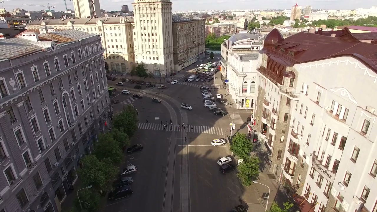 Aerial View City Street Traffic