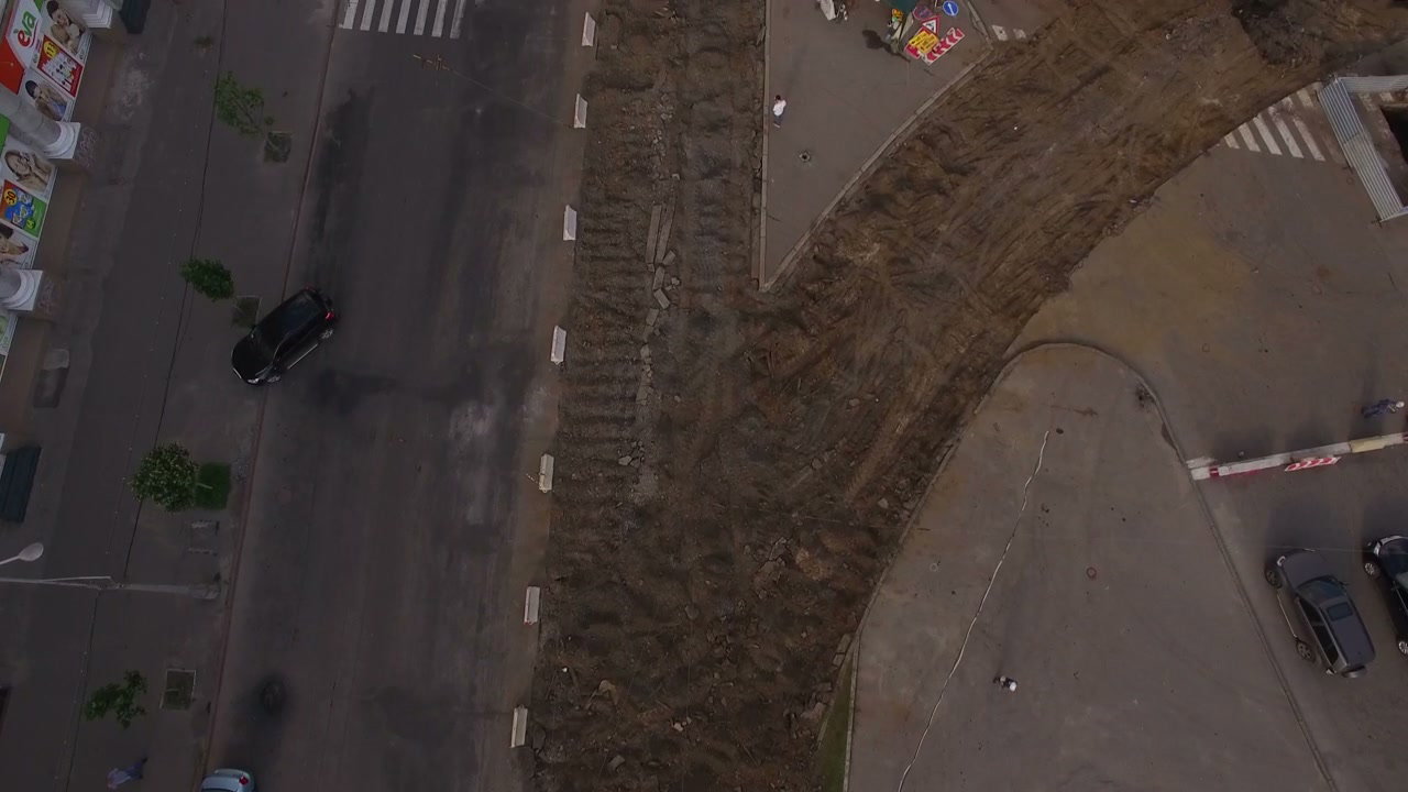 Aerial View of Urban Street Construction